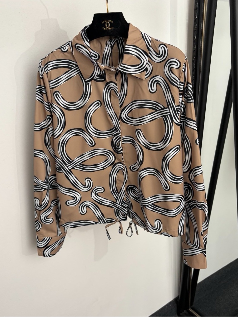 Loewe Tan, Black and White Abstract Printed Button-Down Shirt